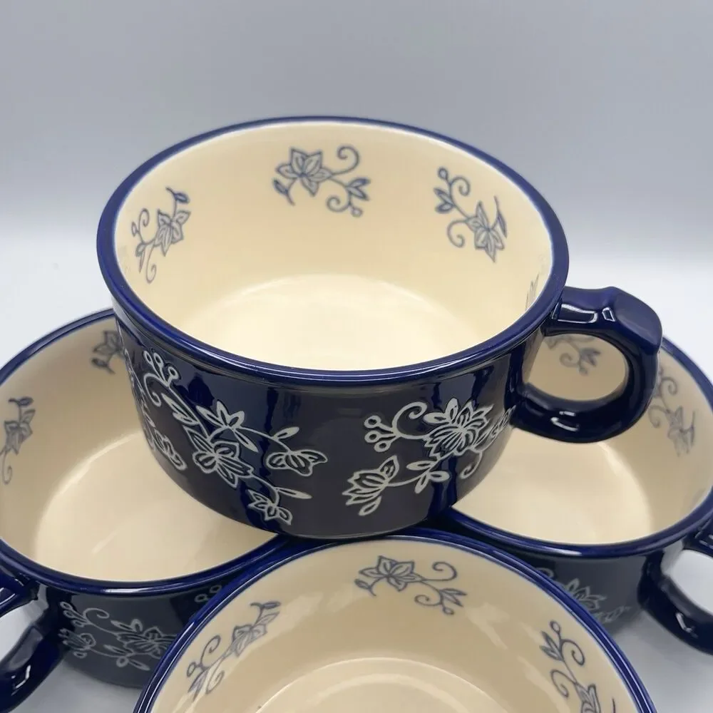 4 Temp-tations By Tara Blue Floral Lace Soup Mug Handle PPP-SQ-166987